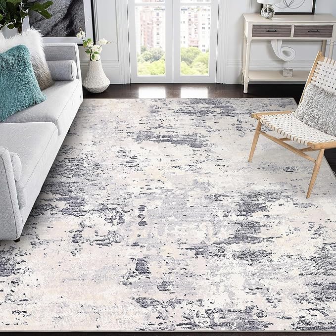 ROYHOME 9x12 Modern Abstract Accent Rug for Living Room, Grey Taupe | Stain Resistant Non Slip Low Pile Accent Bedroom Rug Indoor Floor Cover for Office Home Decor