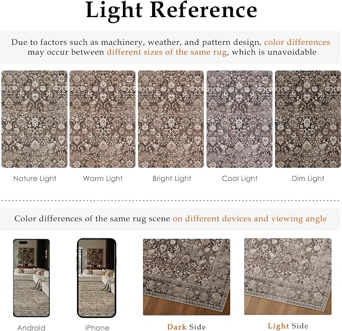 HUGEAR 6x9 Machine Washable Rugs Coffee Brown Hallway Large Area Rug Indoor Accent Rug Floral Low Pile Carpet Soft Throw Aesthetic Rug Bedroom Living Room Office Dining Room Kitchen Laundry Room