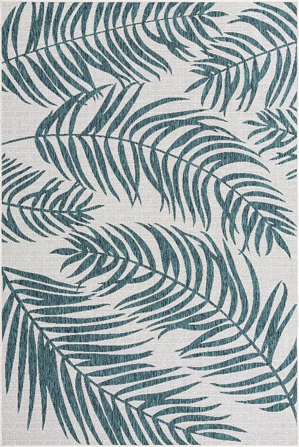 Unique Loom Outdoor Botanical Collection Area Rug - Palm (6' 1" x 9' Rectangle, Teal Ivory)