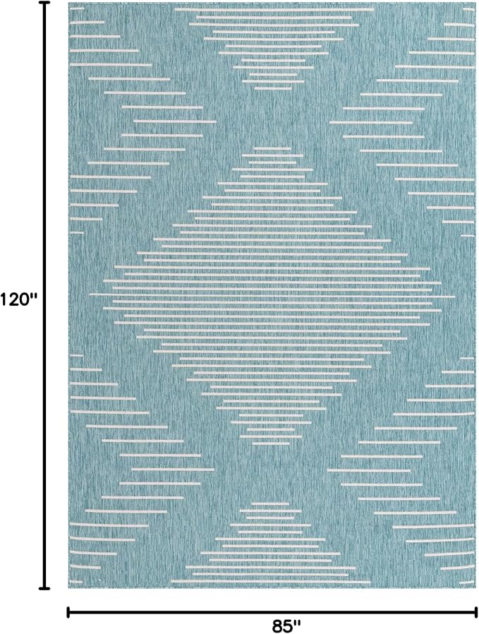 Unique Loom Outdoor Modern Collection Area Rug - Tambor (7' 1" x 10' Rectangle, Light Aqua/ Ivory)