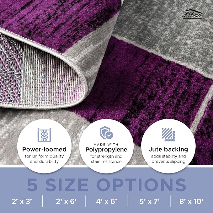 L'Baiet Verena Geometric Area Rug Purple Grey 5' x 7' Medium Area Rugs Carpet for Living Room, Bedroom, Dining Table, Office, Hallway, Foyer | Neutral Colorful Modern Abstract Home Decor