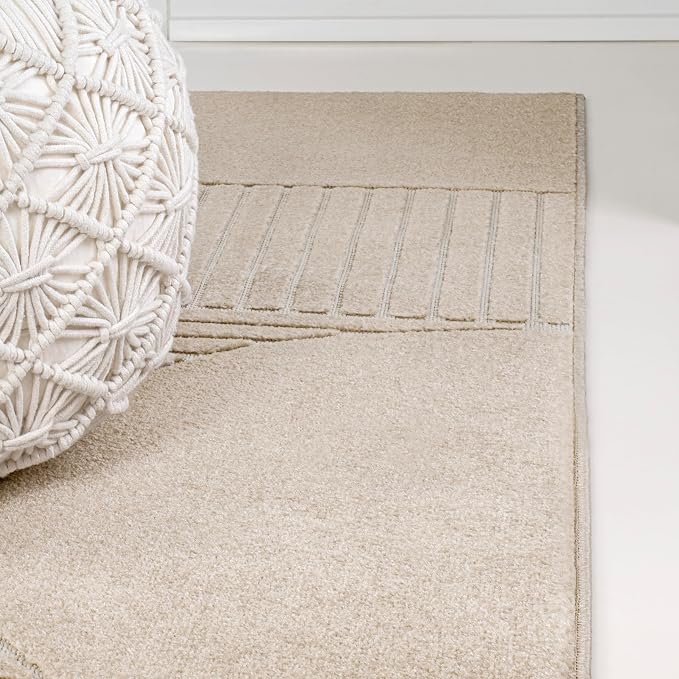 JONATHAN Y Nordby High-Low Arch Striped Indoor/Outdoor Area Rug, 5x8, Beige/Cream, for Patio, Backyard, Living Room, Bedroom, Office, Hose-Washable (SCN104E-5)