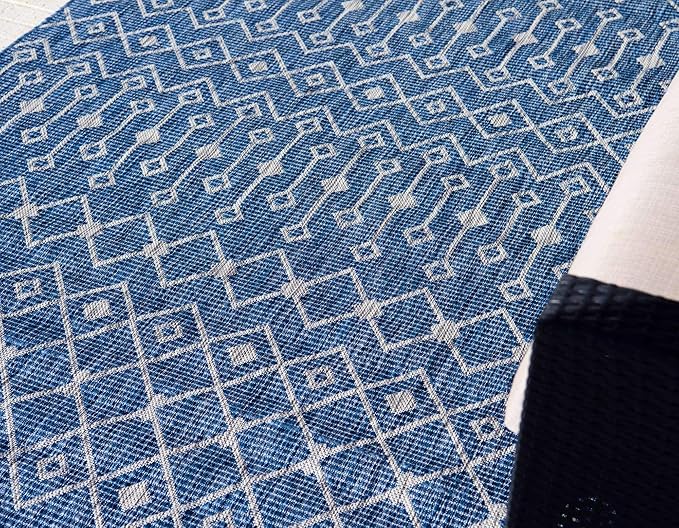 Unique Loom Outdoor Trellis Collection Area Rug - Tribal Trellis (9' x 12' Rectangle, Blue/ Ivory)