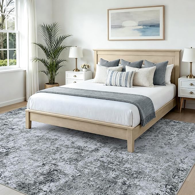 5x7 Washable Area Rug Modern Abstract for Living Room Bedroom Gray White | Soft Indoor Carpet,Anti-skid Backing,Water Repellent,Non-shedding, Suitable for bedroom dining farmhouse nursery home office