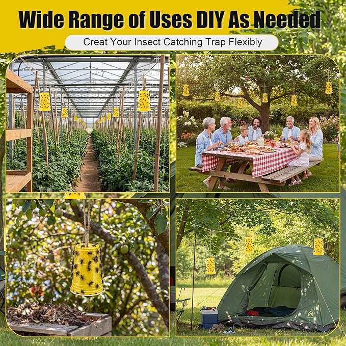 Insect Trap Sticky Coating with Brush and 12 Pcs Plastic Cups, 8 oz Insect Barrier Kit Outdoor DIY Adhesive Coating Pests for Gardens Greenhouses Orchards Plants(Gnat Trap Kit)