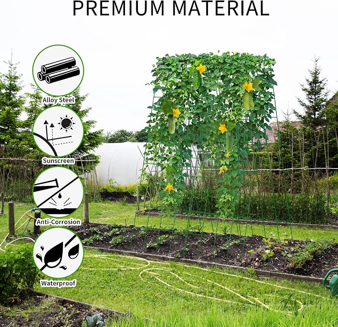 2 Pack Cucumber Trellis, 59" High Foldable A-Frame Garden Trellis for Raised Bed Garden Grow Support with Plant Support Clips Ties for Cucumber,Tomato, Climbing Plants and Flowers