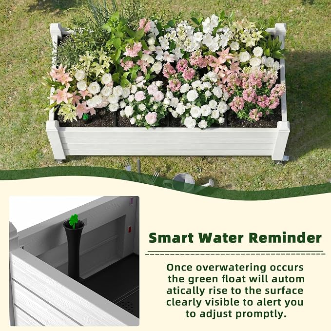 Vixzen Mobile Raised Garden Bed with Lockable Wheels, Resin Outdoor Planter Box with Drainage for Vegetables, Flowers, Herbs in Patio, Yard, Balcony (Gray, 43.31 * 17.72 * 17.56)