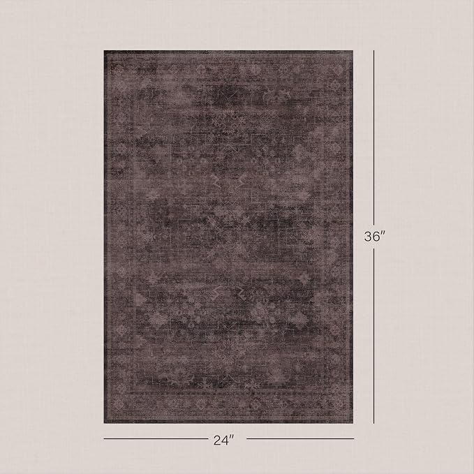 Washable 2x3 Entry Rug for Entryway, Kitchen, Low Pile Anti-Slip Stain Resistant Front Door Mat, Dark Taupe Brown Modern Farmhouse Neutral Distressed Geometric Throw Area Rug for Bathroom