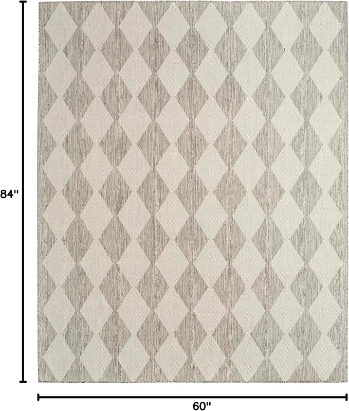 Nourison Home Positano Light Grey 5' x 7' Area Rug - Easy Clean, Non Shedding, Bed Room, Living Room, Dining Room, Kitchen (5' x 7')
