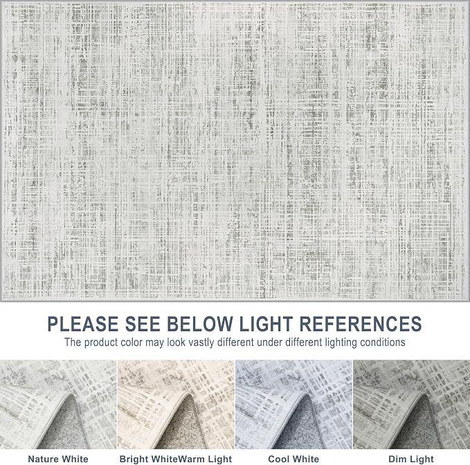 10x14 Washable Area Rug for Living Room Bedroom: Non-Slip Modern White Gray | Machine Washable TPR Backing, Stain-Resistant Low Pile, Pet & Kid Friendly, Abstract Decor for Dining Room, Dorm, Home Office