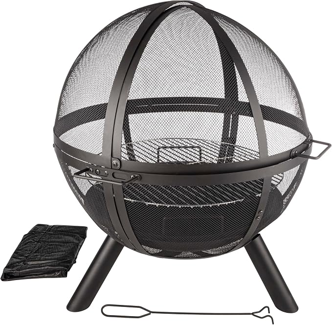 Outdoor Fire Pit Sphere - 30” Flaming Ball Fire Pit with Grill for Barbequing - Firepit Grill Wood Fire Pits for Outside Patio Decor by Pure Garden