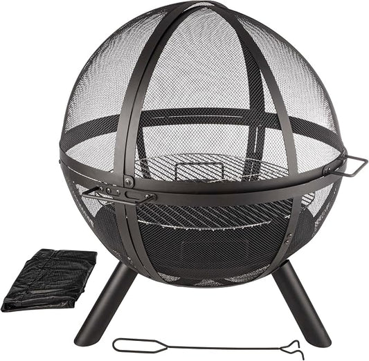 Outdoor Fire Pit Sphere - 30” Flaming Ball Fire Pit with Grill for Barbequing - Firepit Grill Wood Fire Pits for Outside Patio Decor by Pure Garden