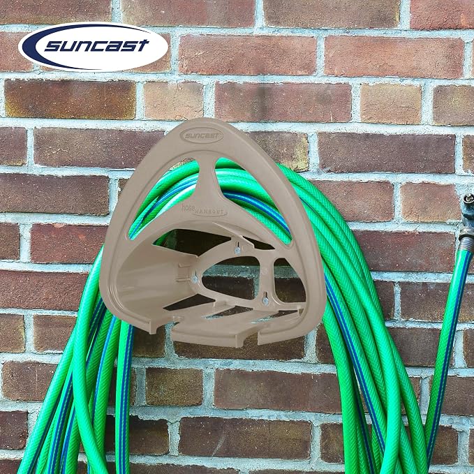 Suncast 4 Pack Hangout HH150 Outdoor Wall Mounted Durable Resin Garden Hose Holder with Accessories Shelf, Designed for 150 Foot Garden Hoses, Taupe