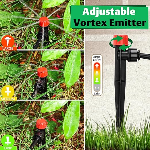 MIXC 30pcs Quick-Connect Drip Irrigation Emitters for 1/4" Drip Irrigation Tubing - Adjustable Push-to-Connect 360° Drip Emitters Stream on 5.5" Sturdy Stake for Irrigation System