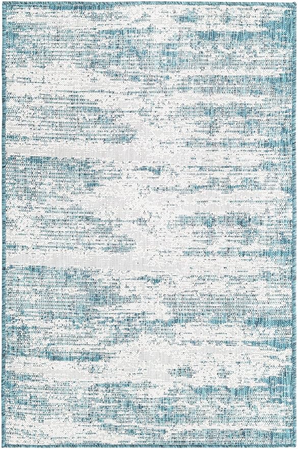 Unique Loom Outdoor Modern Collection Area Rug - Cartago (3' 1" x 5' 3" Rectangle, Teal/ Ivory)