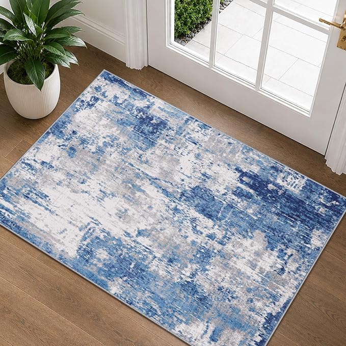 RELEANY Washable 2'x3' Abstract Area Rug for Living Room Blue Gray | Carpet for Bedroom, Kitchen, Office, Hallway and Entryway, Printed Pattern, Non‑Slip, Soft, Stain‑Resistant, Easy to Clean