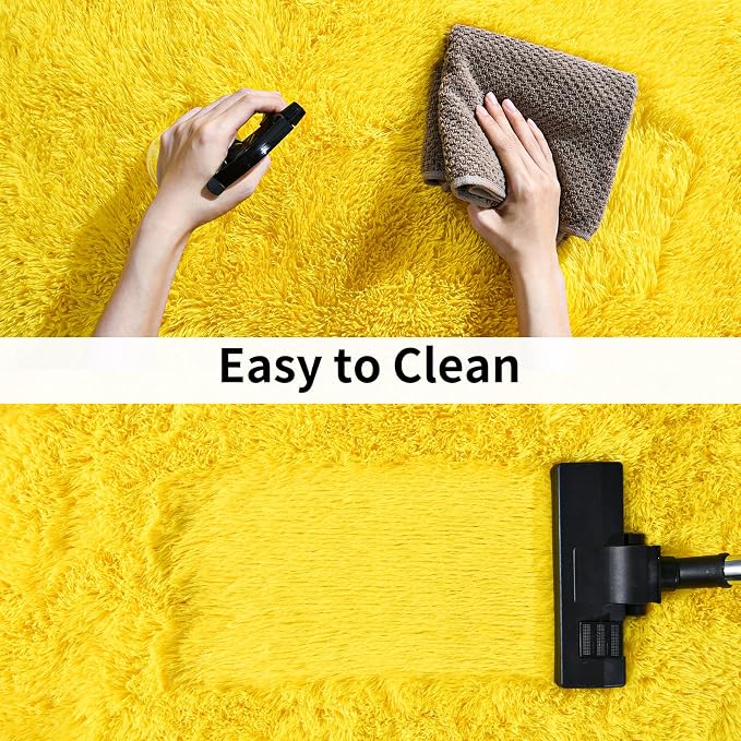 8x10 Large Area Rugs for Living Room, Fluffy Washable Yellow | Upgrade Non-slip, 8 x 10 Big Shag Rug for Bedroom Girls Kids Nursery, Modern Shaggy Furry Carpet for Dorm, Flame Resistant