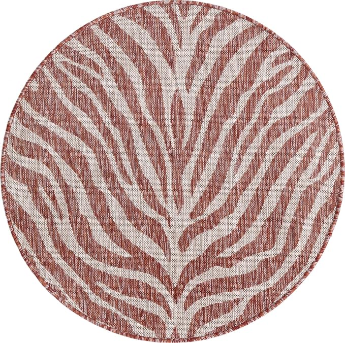 Unique Loom Outdoor Safari Collection Area Rug - Tsavo (3' 1" Round, Rust Red/ Ivory)