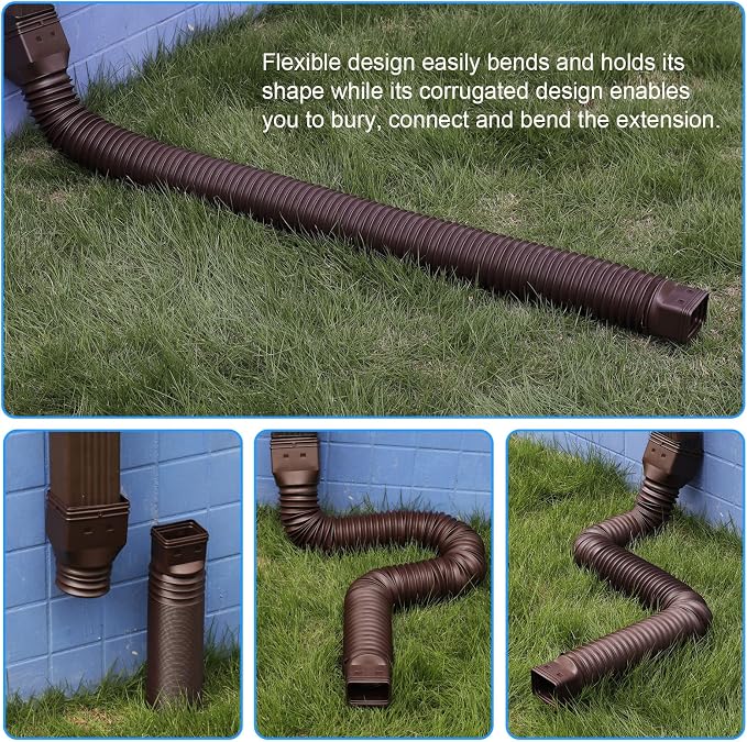 plusgutter Brown 2-Pack Rain Gutter Downspout Extensions Flexible, Drain Downspout Extender,Down Spout Drain Extender, Gutter Connector Rainwater Drainage,Extendable from 21 to 68 Inches