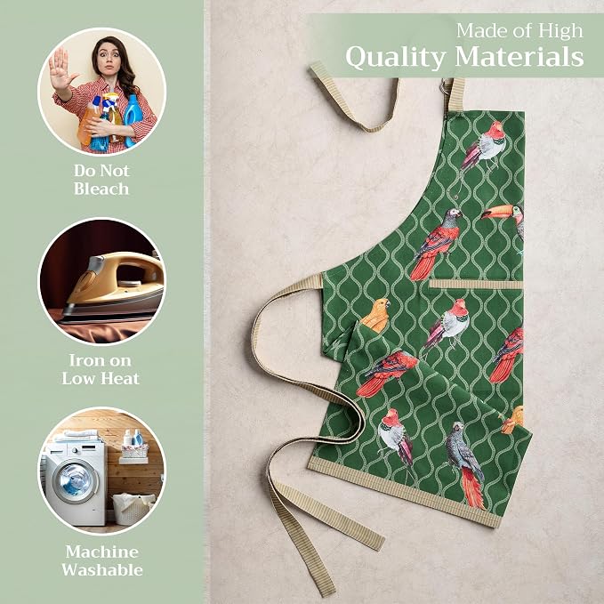 Maison d' Hermine Aprons for women with Pocket 100% Cotton (27.50"x31.50") | Adjustable Neck Strap & long ties Apron Men Chef Wedding Cooking Gardening Server Maid