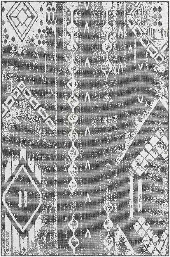 Unique Loom Outdoor Bohemian Collection Area Rug - Anthro (6' 1" x 9' Rectangle, Charcoal Gray/ Ivory)