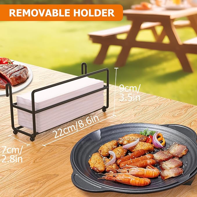Toncoke Large Grill Caddy with Paper Towel Holder & Side Hooks, All-in-One BBQ Tool Organizer with Adjustable Dividers, Rustproof for Outdoor Kitchen, Camping, RV - Black