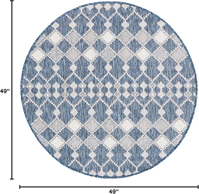Unique Loom Outdoor Trellis Collection Area Rug - Traliccio (4' 1" Round, Blue/ Ivory)