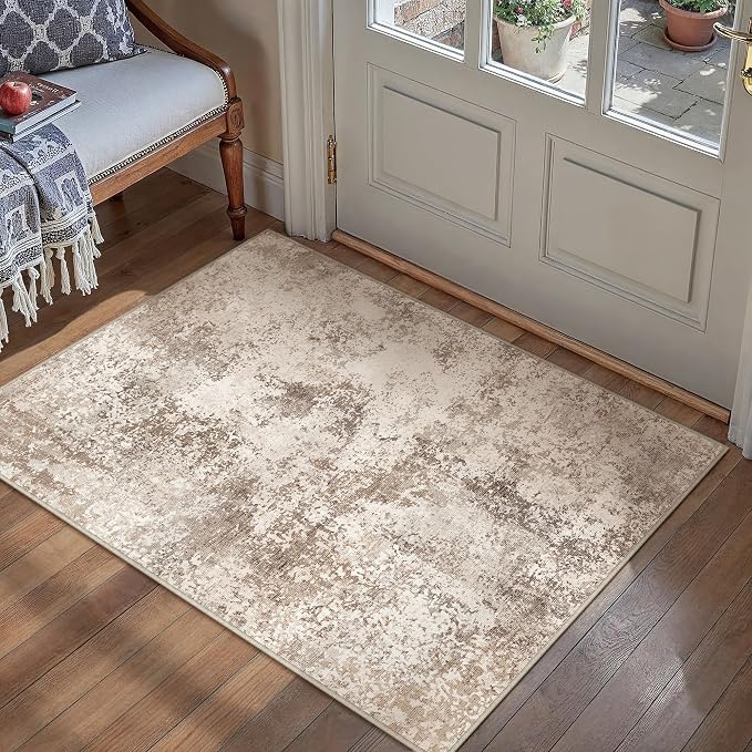 2x3 Brown Modern Abstract Washable Area Rug for Entryway | Low Pile, Non Slip, Modern Abstract Style, Soft Indoor Rug for Entryway, Kitchen, Bathroom, Door Mat, Home Decor