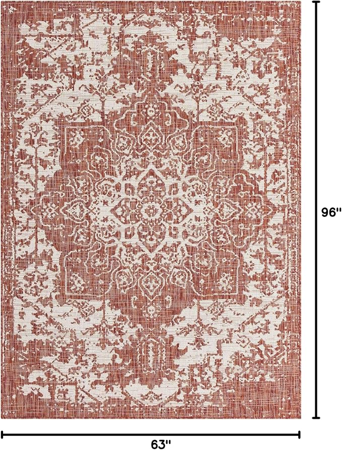 Unique Loom Jill Zarin Outdoor Collection Area Rug - Dubai (5' 3' x 8' Rectangle, Rust Red/ Ivory)