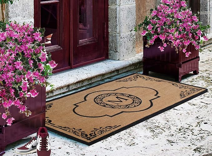 A1HC Natural Coir Monogrammed Doormat for Outside Entrance, Heavy Duty, Low Profile, Anti-Shed Treated Front Door Mat, Easy to Clean, Long Lasting Entryway Doormats - 30"x48"