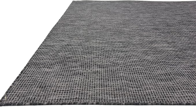 Unique Loom Collection Casual Transitional Solid Heathered Indoor/Outdoor Flatweave Area Rug (9' x 12' Rectangle, Black/Ivory)
