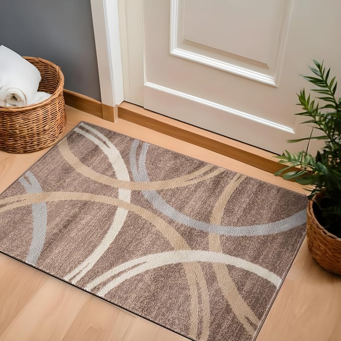 Rugshop Wavy Circles Modern Accent Fade-Resistant Area Rug Brown 2'7" x 4' | Rectangular, Size 2'7" x 4', Living Room, Bedroom, Dining Room, Home Office, Kitchen, Entryway, Hallway, Nursery, Kids Room