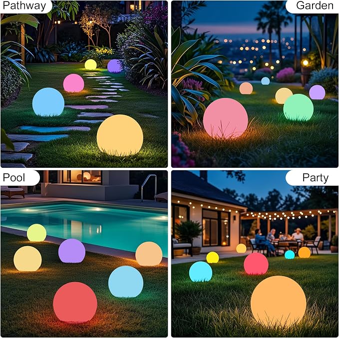10 Inch Solar Ball Light, Solar Rechargeable Globe Light,16 RGB Colors and Dimmable Globe Light with Remote,Decor for Patio,Garden,Yard,Beach,Pathway,Party Decorative Lighting