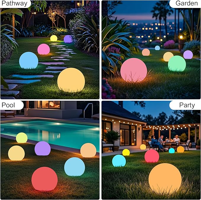 12 Inch Solar Ball Light, Solar Rechargeable Globe Light,16 RGB Colors and Dimmable Globe Light with Remote,Decor for Patio,Garden,Yard,Beach,Pathway,Party Decorative Lighting