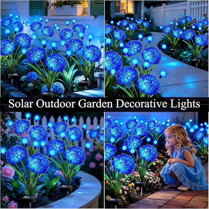 Solar Firefly Lights Outdoor Waterproof, 8 Pack Blue Solar Flowers Swaying Lights With Flowers, Flower Light Garden Decor for Outside Yard Patio Halloween Christmas, Gifts for Women Grandma