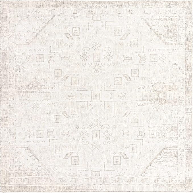 Unique Loom Outdoor Aztec Collection Area Rug - Coba (10' Square, Light Gray/ Ivory)