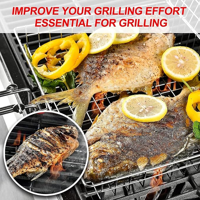 BBQ Grilling Basket - Fish Grill Basket & Rack - Outdoor Accessories