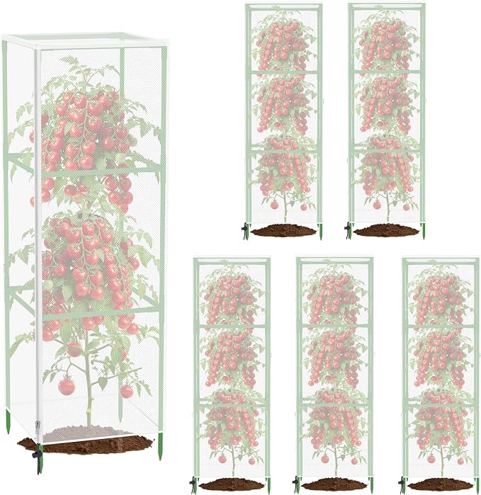 Garden Bird Netting Cover for Square Plant Cage, Plant Cover 59" x 17.7" Insect Tomato Cage Net with Zipper and Drawstring, Tomato Trellis Netting Protection Cover for Protecting Plant (6 Pack)