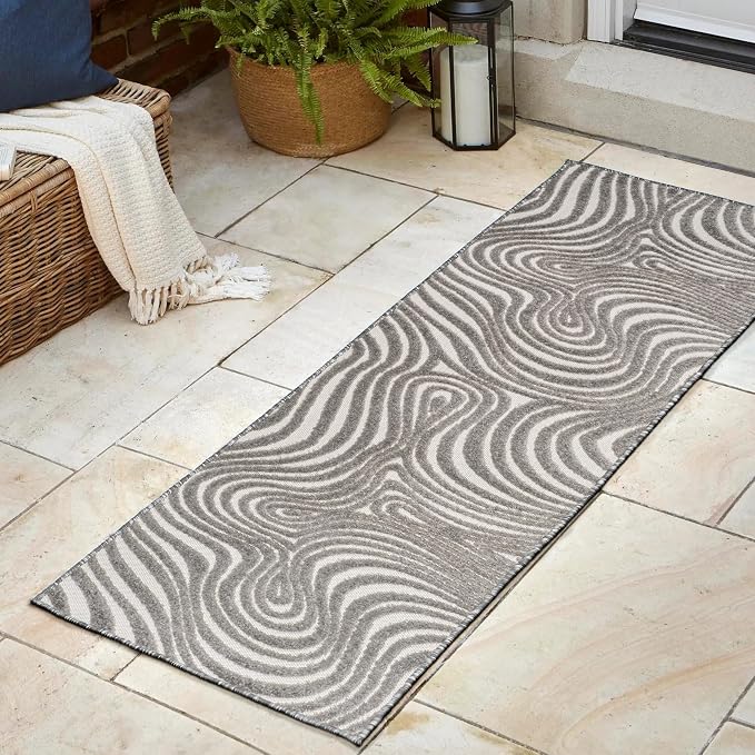 JONATHAN Y Maribo High-Low Abstract Striped Indoor/Outdoor Runner Rug 2x8, Gray, Contemporary, Modern, Vintage, Bohemian for Bedroom,Kitchen,Living Room,Non Shedding,Easy-Washing (SCN103B-28)
