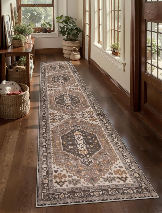 Ciicool 2x10ft Long Hallway Runner Rug,Thin Washable Carpet for Bedroom | Hazel Soft Vintage Oriental Entry Boho Area Rugs for Entrance Bedside Living Room Kitchen Laundry Room Bathroom Indoor Deco
