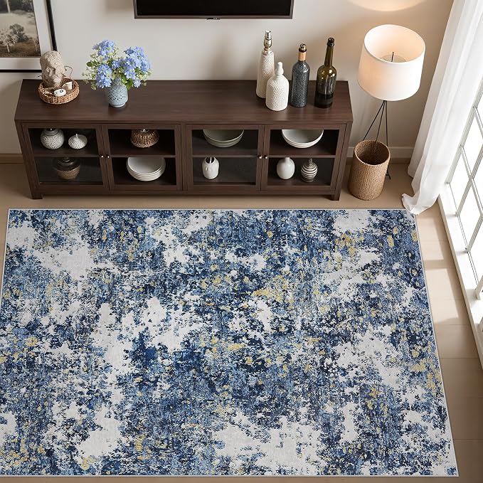 Tosuoka 5x7 Area Rugs for Living Room Abstract Washable Blue Multi Rug | With Anti-Slip Backing，Non-Shedding，Stain-Resistant，Soft Modern Large Carpet for Bedroom Dining Room Farmhouse Nursery