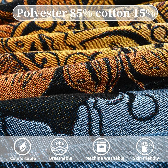 Boho Throw Blanket Reversible Cotton Bohemian Tapestry Hippie Room Decor Outdoor Blanket Double Sided (Black Sun Moon 50"x60")