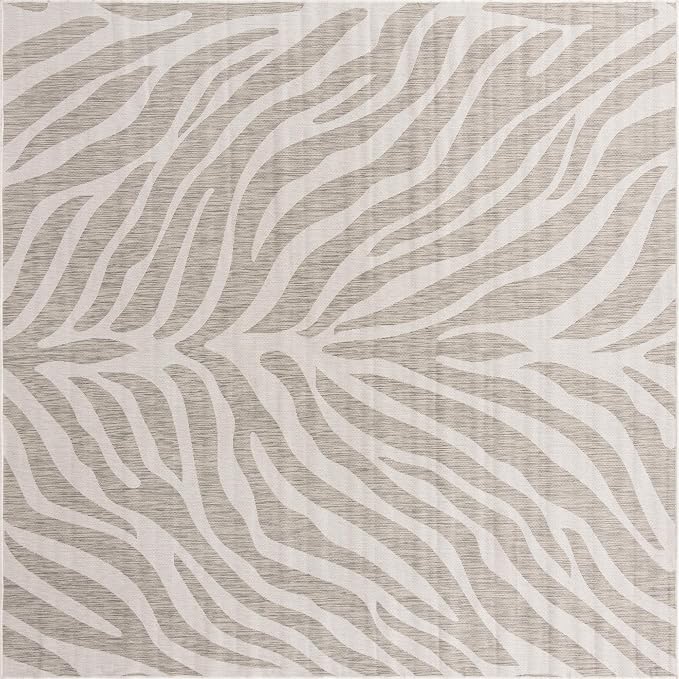 Unique Loom Outdoor Safari Collection Area Rug - Tsavo (10' Square, Gray/ Ivory)