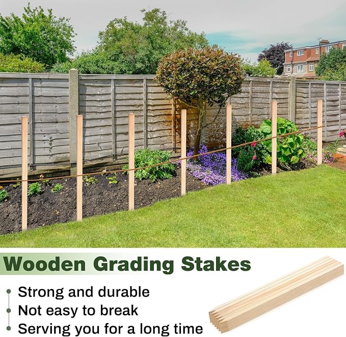 Colingmill 20 Pieces Wooden Garden Stakes 48 Inch Grade and Survey Stakes Wooden Garden and Sign Posts for Plant Support Silt Fence Yard Farm Survey Boundaries Baselines