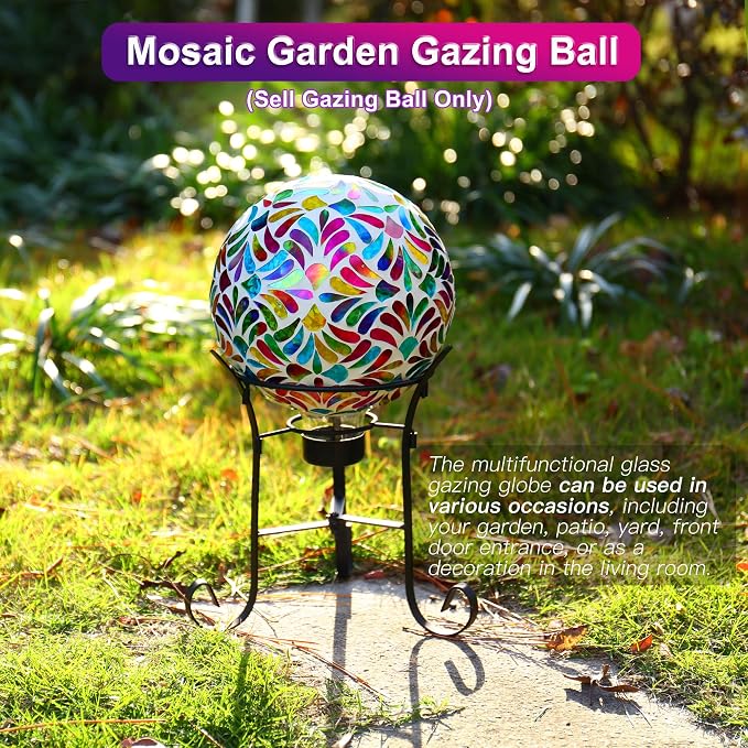 SAVENNA Mosaic Garden Gazing Ball, 8 Inch Fade-Resistant Glass Decorative Sphere for Garden, Yard & Patio, All-Season Outdoor Garden Decor Accent, Multicolor Petal Pattern