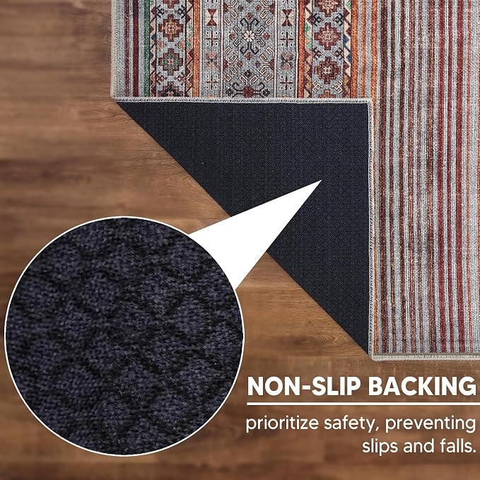 Keen Home Design Vintage Washable Area Rug, Non-Slip Low Pile, 4x6 | Machine Washable Cotton Chenille, 0.25In Low Pile, Rubber Non-Slip Back; Kitchen, Entryway, Bedroom, Dining Room