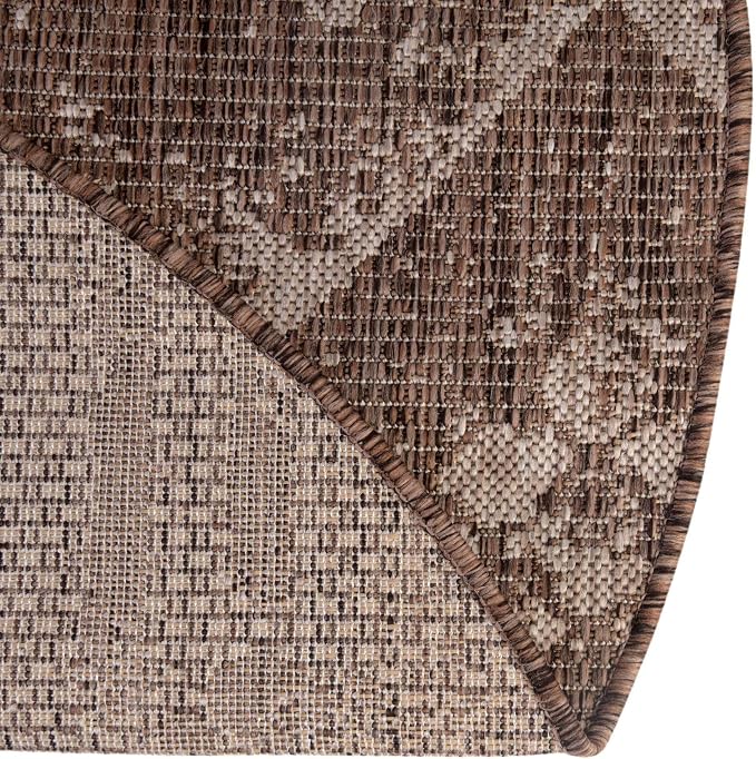 Unique Loom Outdoor Bohemian Collection Area Rug - Anthro (6' 1" Round, Brown/ Ivory)