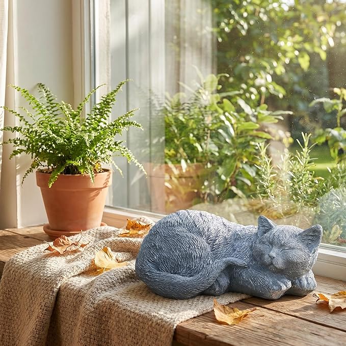 Cats Memorial Stone Garden Statue, Pet Statues Gifts for Loss of Cat Sympathy, Grave Markers for Garden Outdoor Statue Decor, 11.4” L Garden Decorative Tabby Figurine