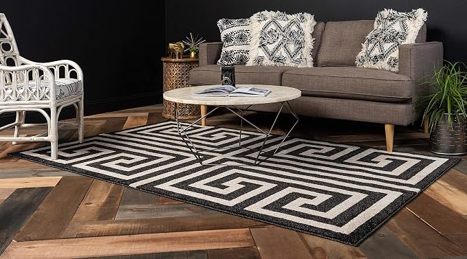 Unique Loom Athens Collection Classic Geometric Modern Border Design Area Rug (3' 3 x 5' 3 Rectangular, Black/ Beige)
