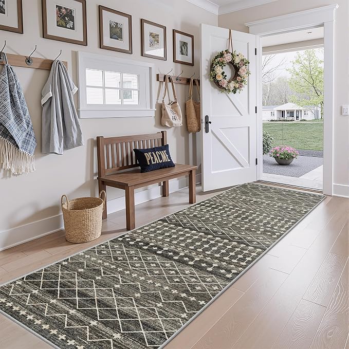 Miukiki Hallway 2x8 Runner Rug Washable Non Slip Kitchen Rug Black | Soft Low Pile Long Floor Runner for Entryway Bedroom Laundry Room, Indoor Foldable Carpet with Rubber Backing 2'x8'